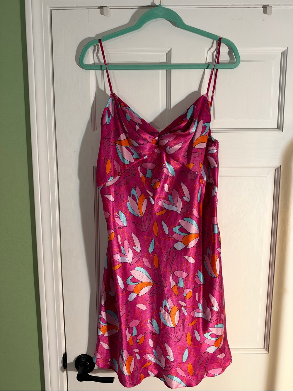 Women's Fuchsia Floral Satin Slip Dress